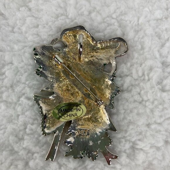 Vintage Marie Jennifer Christmas Bells 2" Brooch Pendant 1" Earrings Red Green - Picture 3 of 10